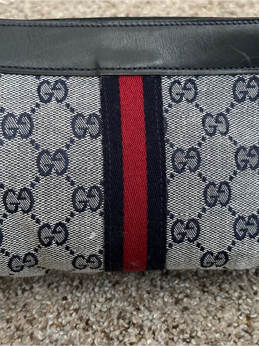 Vintage Gucci Canvas With Navy & Red Stripe Mini Clutch